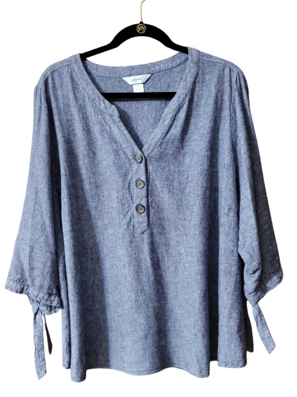 CJ Banks Linen Blend 3/4 Sleeve Top - Size 2X